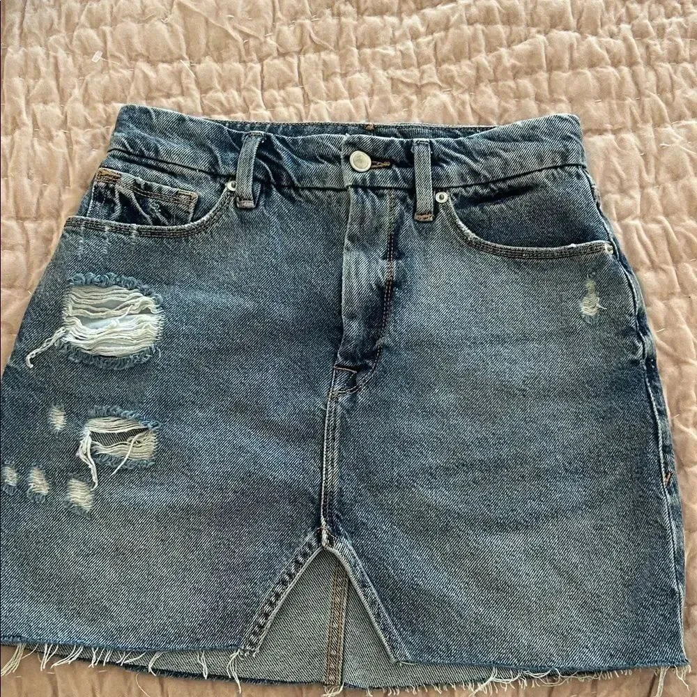 Good American Blue Distressed Mini Skirt 0